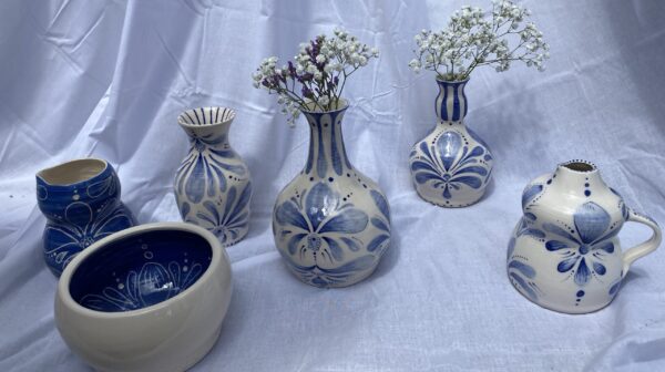 Ceramic collection with Portuguese style glaze. Ceramic vases, jugs and bowls